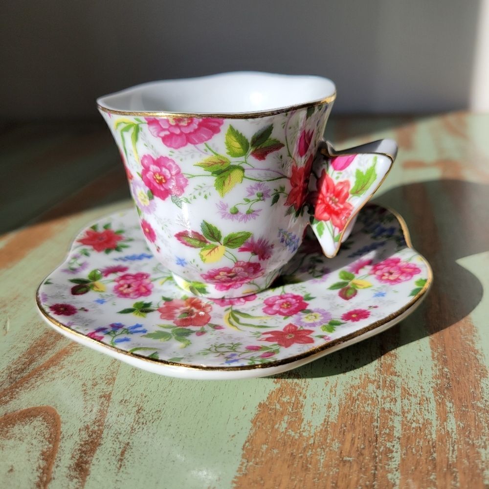 Vintage Floral Teacup and Saucer Formalities by Baum Brothers Petite Set
